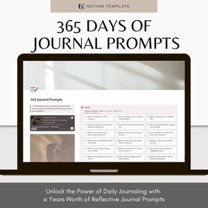 Notion 365 Day Self Reflective Journal Prompts | Notion Templates | Journalling | A Year of Self Discovery | Aesthetic Journal Planner