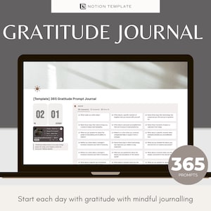 Nozione Gratitudine 365 Suggerimenti per diario autoriflessivo / Modelli di nozioni / Diario / Un anno di positività / Pianificatore di diario estetico
