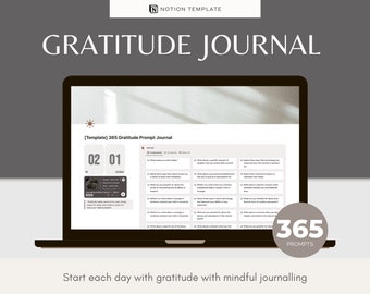 Notion Gratitude 365 Self Reflective Journal Prompts | Notion Templates | Journalling | A Year of Positivity | Aesthetic Journal Planner