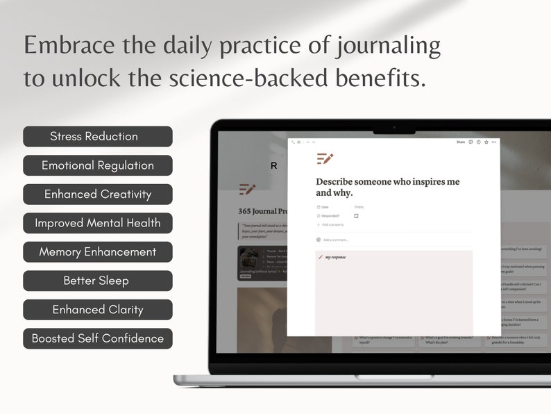 Notion 365 Day Self Reflective Journal Prompts Notion Templates Journalling A Year of Self Discovery Aesthetic Journal Planner image 3