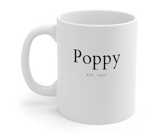 Poppy Est. 2023 Fathers Day Mug | Pregnancy Announcement Ceramic Mug 11oz | Minimalist Design | Pop to be | Expectant Grandfather