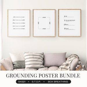 Grounding Technique Poster Bundle | Mindfulness & Coping Skills | Therapist Office Decor | Classroom Wall Art | Printable Digital Download