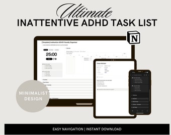 Notion Inattentive ADHD (ADD) To Do List | Adult ADHD Notion Templates | Productivity | Task Priority Tracker | Brain Dump Organizer