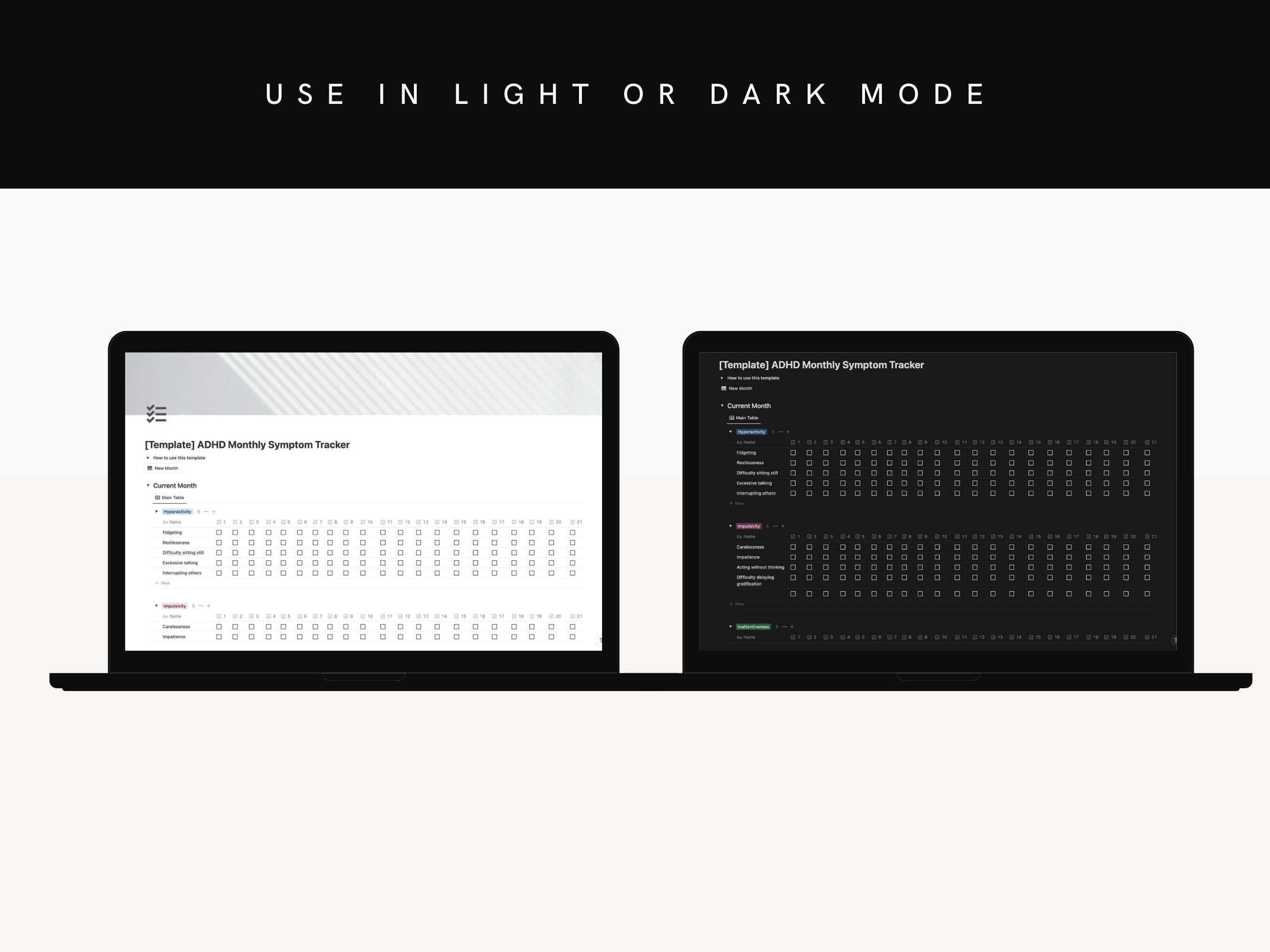 Notion Template ADHD Symptom Tracker Adult ADHD Minimalist Design