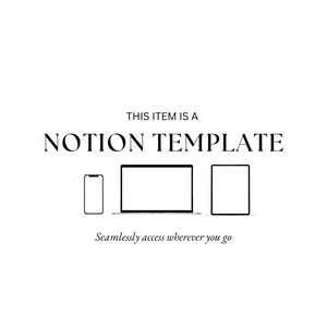 Pode incluir: Este item &eacute; um modelo Notion. Acesso sem problemas onde quer que voc&ecirc; v&aacute;. A imagem mostra um telefone, um laptop e um tablet.