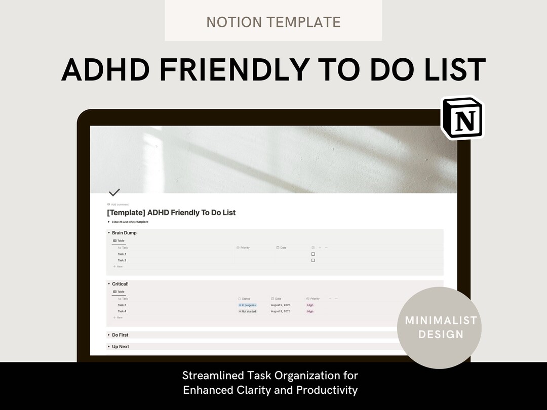 Notion ADHD Friendly To Do List Adult ADHD Notion Templates Focus Notion adhd friendly to do list adult adhd notion templates focus