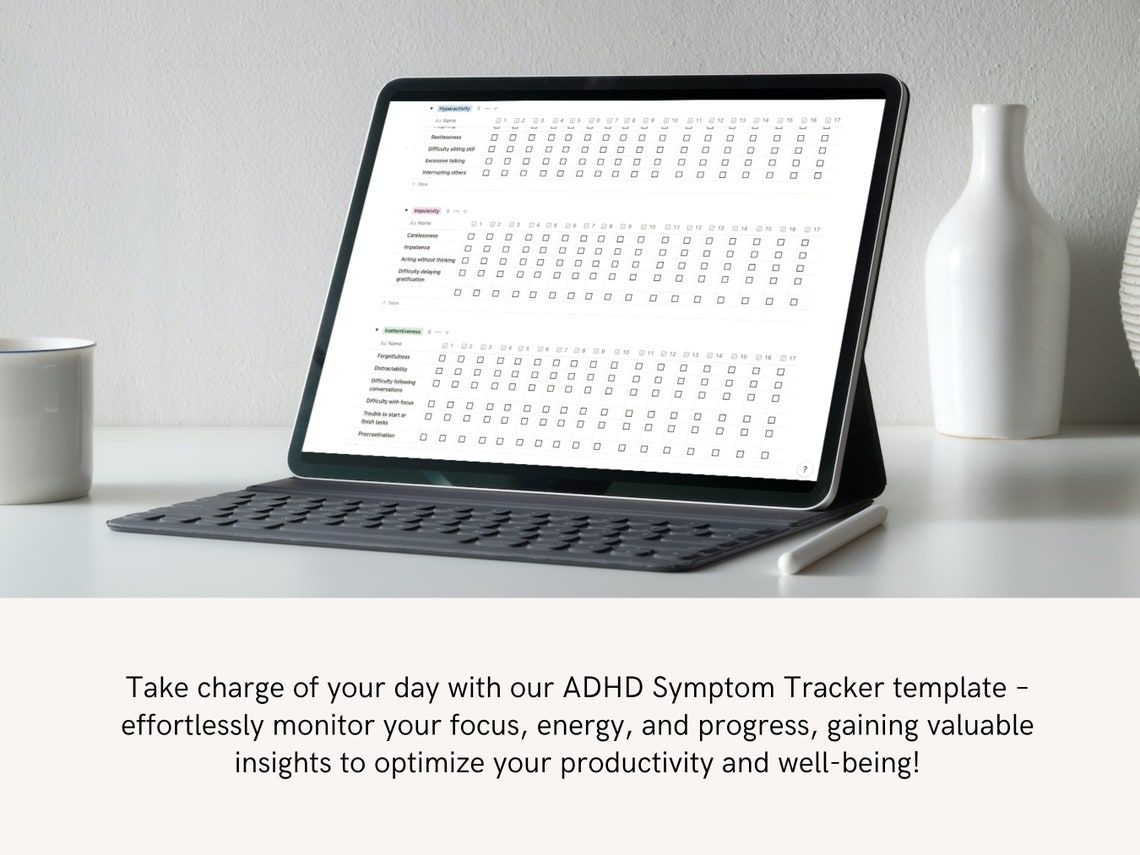 Notion Template ADHD Symptom Tracker Adult ADHD Minimalist Design
