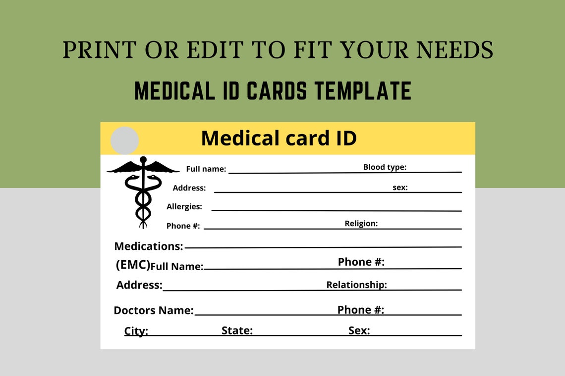 Printable Emergency and Medical Information Cards. Medical Alert ID ...
