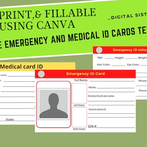Printable Emergency and Medical Information Cards. Medical Alert ID ...