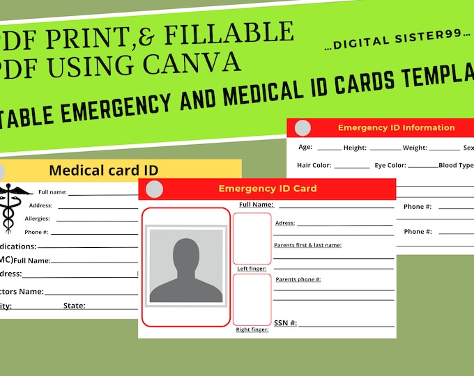 Printable Emergency and Medical Information Cards. Medical Alert ID ...