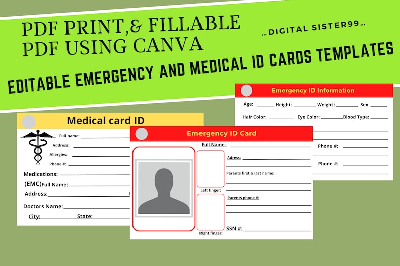 Printable Emergency and Medical Information Cards. Medical Alert ID
