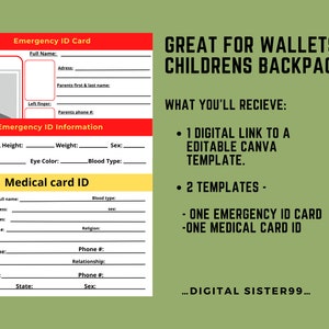 Printable Emergency and Medical Information Cards. Medical Alert ID ...