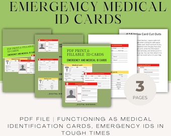 Medical ID Cards | Emergency preparedness | Family safety, printable