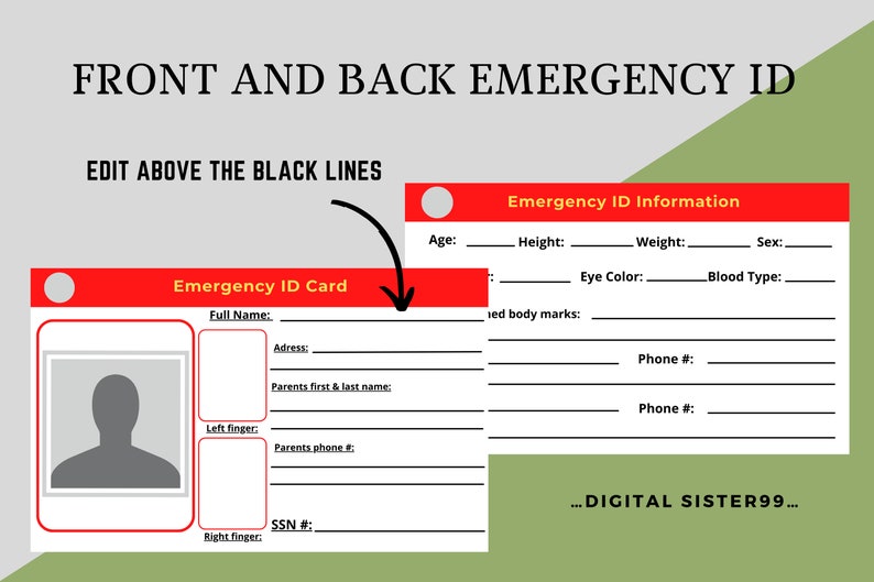 Printable Emergency and Medical Information Cards. Medical Alert ID