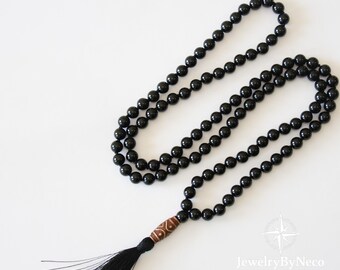 Schwarzer Onyx 108 Perlen Mala Halskette: Spirituelle Heilung, Meditation Yoga, Achtsamkeit Halskette
