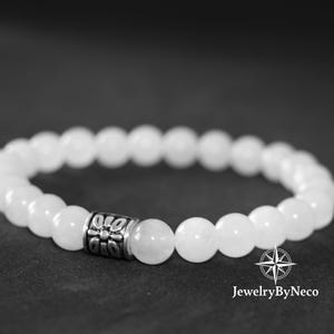 Genuine White Agate Bracelet for Women, Natural Gemstone Beaded Bracelet, Calming Energy Bracelet, Gift for Her, Elastic Womens Bracelet