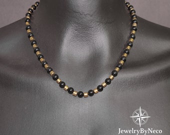 Gouden hematiet Onyx edelsteen kralen choker ketting, gouden hematiet ketting, verstelbare handgemaakte ketting, unieke stijlvolle Boho ketting cadeau