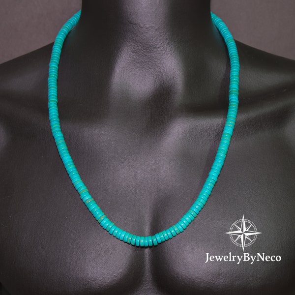 Collier ras de cou en perles de pierres précieuses turquoise, collier en pierre turquoise, collier bohème élégant unique bleu, collier porte-bonheur et guérison