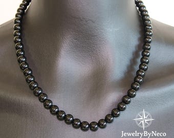 10mm Black Onyx Beaded Necklace for Men and Women, Gemstone Choker, Long Grounding Necklace
