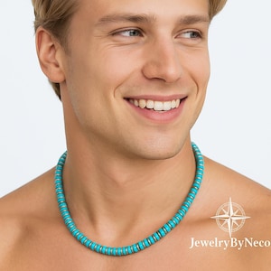 Genuine Heishi Turquoise Necklace for Men: Mens Blue Beaded Southwestern Necklace, Tribal & Ethnic Jewelry