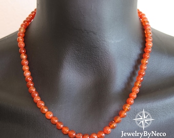 Red Agate Necklace for Women, Womens Genuine Faceted Beaded Choker, Dainty Long Necklace