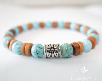 Pulsera turquesa para hombre y mujer, pulsera elástica con cuentas de piedras preciosas auténticas, joyería protectora.