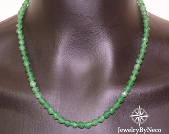 Aventurine Necklace for Women, Genuine Hexagonal Cut Beaded Choker, Long Necklace, Gemstone Jewelry