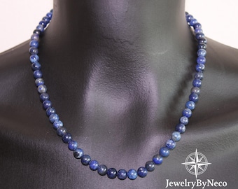 Lapis Lazuli Beaded Necklace for Men and Women, Genuine Gemstone Choker, Chakra Necklace, Unisex