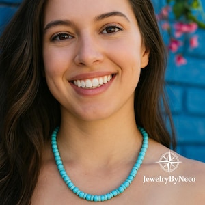 Womens Genuine Turquoise Necklace: Blue Gemstone Beaded Dainty Necklace for Women