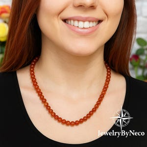 Red Carnelian Beaded Womens Necklace: Choker Necklace for Women, Handmade Natural Stone Jewelry