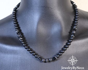 Matte Black Onyx & Lava Beaded Necklace, Gemstone Necklace, Short-Long Protection Jewelry, Unisex