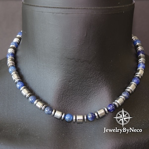 Echte lapis lazuli-chokerketting heren, herenkralenketting, herenhematiet-chokerketting, herenblauwe ketting, herenbeschermingsketting