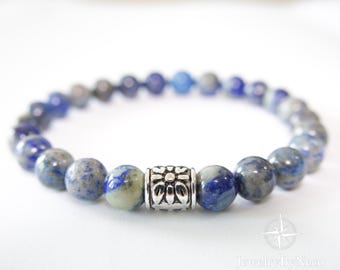 Lapis Lazuli Bracelet for Men and Women, Mens Genuine Blue Beaded Gemstone Elastic Bracelet
