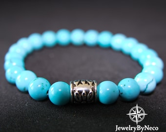 Pulsera elástica unisex de turquesa con cuentas auténticas, joyería con piedras preciosas protectoras.