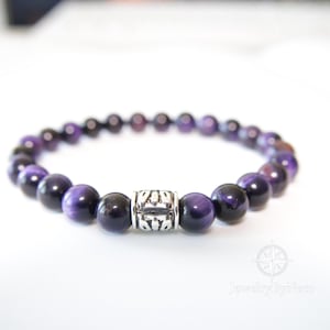 Purple Tiger Eye Elastic Bracelet for Men, Handmade Natural Stone Bracelet, Healing Gemstone Bracelet, Mens Beaded Bracelet, Gift for Him