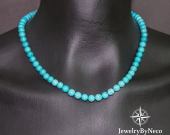 Collana Con Perle Turchesi Da 6 Mm, Mala Con Nappa, Collana