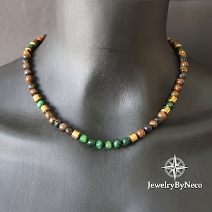 Mens Genuine Tiger Eye Choker Necklace, Mens Beaded Necklace, Mens Protection Necklace, Mens Natural Stone Necklace, Anti Anxiety Necklace