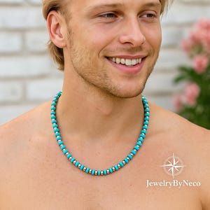 Genuine Heishi Turquoise Necklace for Men: Mens Boho Summer and Festival Jewelry, Beaded Necklace