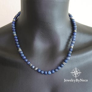 Men&#39;s Genuine Lapis Lazuli Choker Necklace, Men&#39;s Beaded Necklace, Men&#39;s Blue Necklace, Lapis Bead Necklace, Lapis Stone Necklace for Men