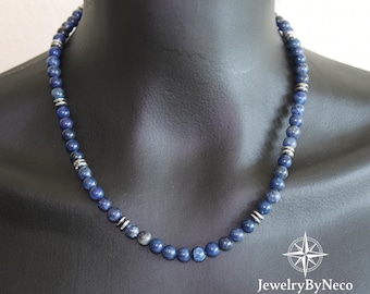 Lapis Lazuli Beaded Necklace for Men and Women, Genuine Gemstone Choker, Protection Necklace, Unisex