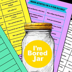 Binnenactiviteiten voor kinderen van 6-9 jaar | I'm Bored Jar | Afdrukbare activiteitenkaarten voor kinderen | Verveling, ideeën | Taakkaarten, spel