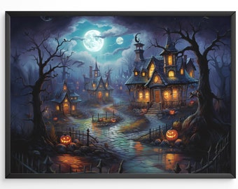 Haunted House Halloween Print: Vintage Spooky Home Decor (Digital Download)