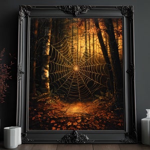 Forest Spiderweb Print | Victorian Gothic | Gold Spider Web | Halloween Print | Creepy Goth Wall Art | Occult Art Print | Dark Home Decor
