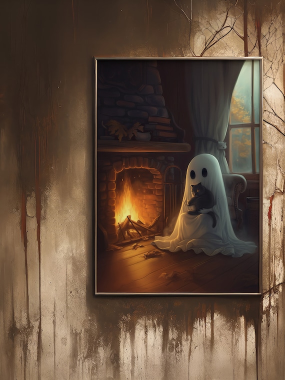 Ghost With Cat Print: Dark Wall Art Decor (digital Download) - Etsy