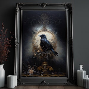 Raven Painting | Crow Print | Victorian Gothic | Victorian Art | Raven Wall Art | Vintage Oil Painting | Occult Art Print | Dark Home Decor