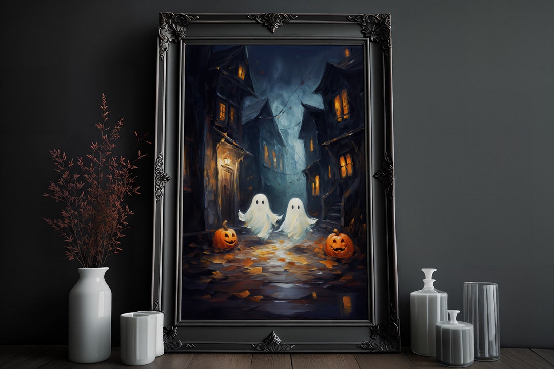 Cute Ghosts Halloween Print | Gothic Art | Vintage Oil Painting | Dark ...