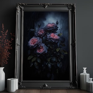 Schwarze Rose Gemälde | Viktorianische Gotik | Gruselige Goth Kunst | Vintage Ölgemälde | Okkulter Kunstdruck | Dunkel Wohnkultur | Horror Gemälde