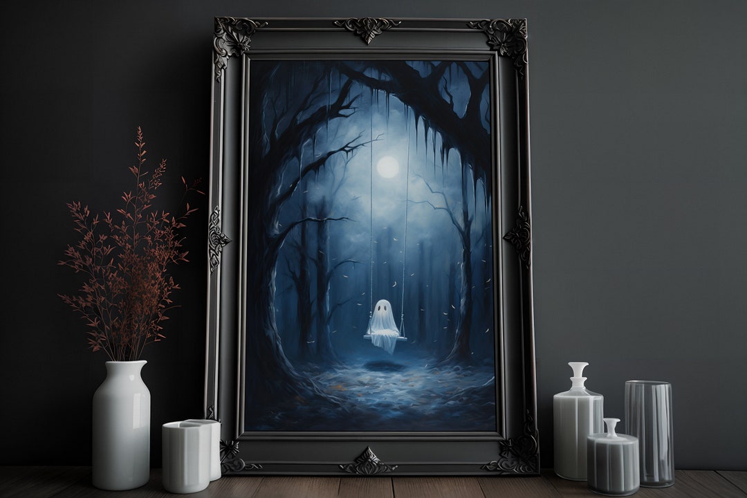 Cute Ghost on Swing Print Gothic Art Vintage Oil Poster - Etsy