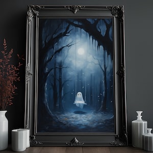 Lindo fantasma en swing impresión / arte gótico / cartel de aceite vintage / arte cottagecore / impresión de academia oscura / arte de pared de Halloween