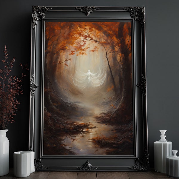 Forest Spirit Painting | Victorian Gothic | Cute Horror | Creepy Goth Wall Art | Vintage Oil Painting | Occult Art Print | Dark Home Decor